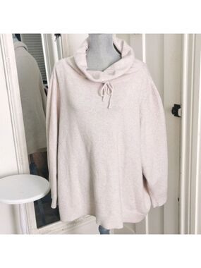 In every story.... cream athletic cowl neck sweater. Size 5XL